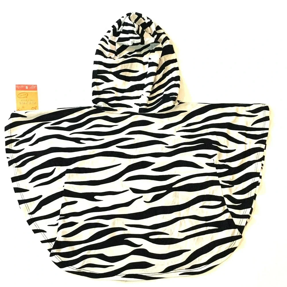 Sonoma Girls Hooded Top New with tags 5 Zebra Print Pink Pocket Short Sleeved